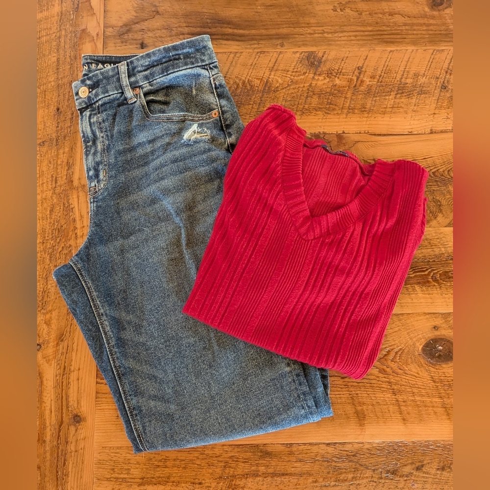 Ribbed Sweater and American Eagle Jeans